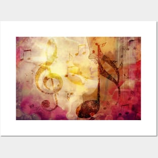 Music notes and violin Posters and Art